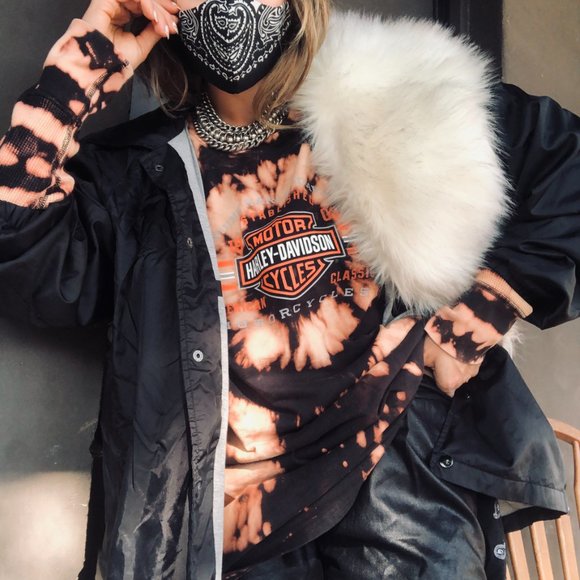 SOLD * Harley Custom Spiral Bleach Dye Logo NJ Tee - Picture 3 of 8